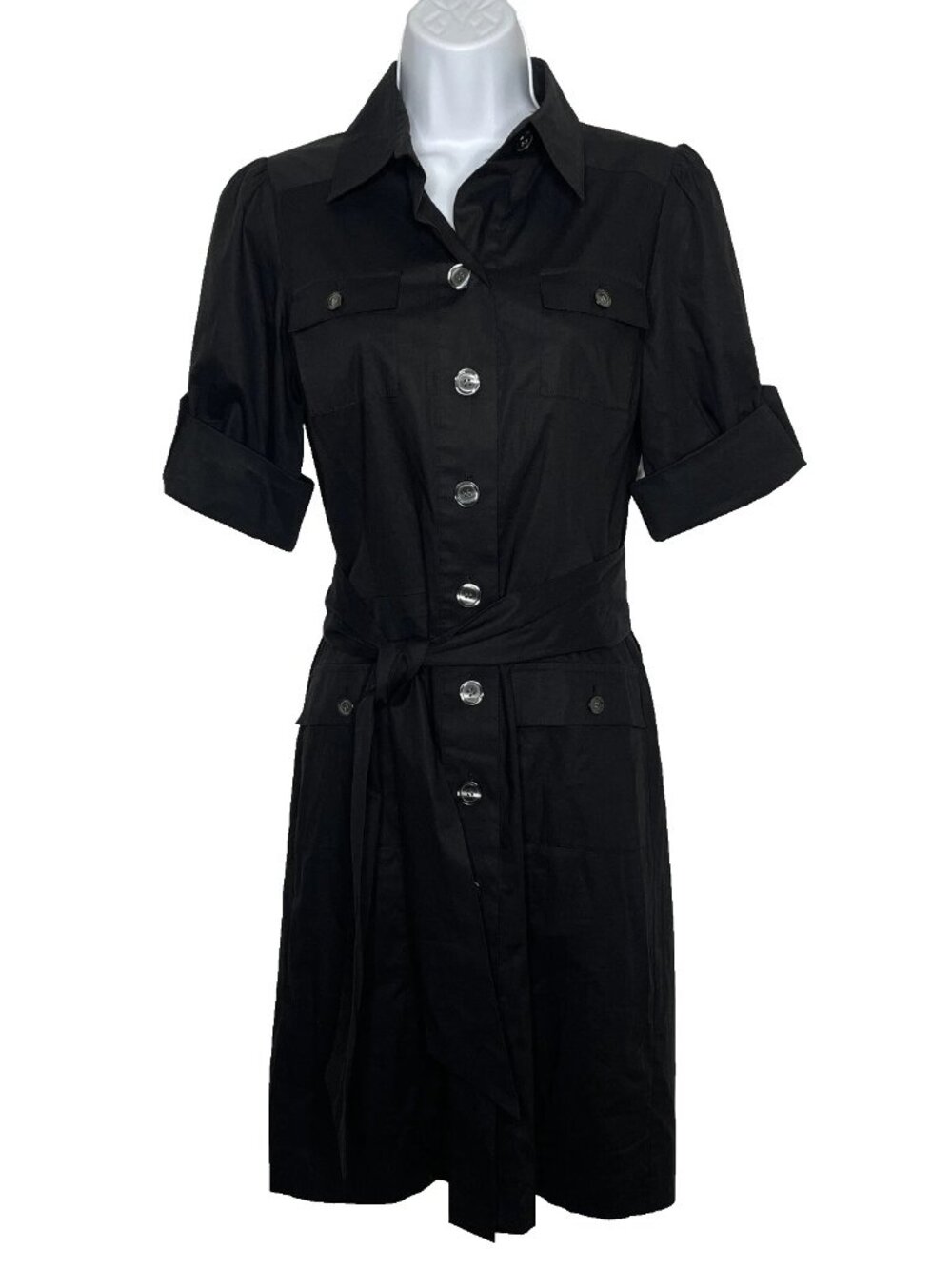 Diane von Furstenberg Clive Shirt Dress Size 4 Black Safari Utility Belted